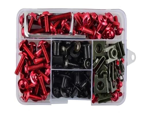 Verkleidungsschraubensatz Für MV Agusta 195-teiliges Motorrad-Verkleidungsschrauben-Set Mit Muttern Und Clips Windschutzscheibenmuttern(Rot) von HATSVTGR