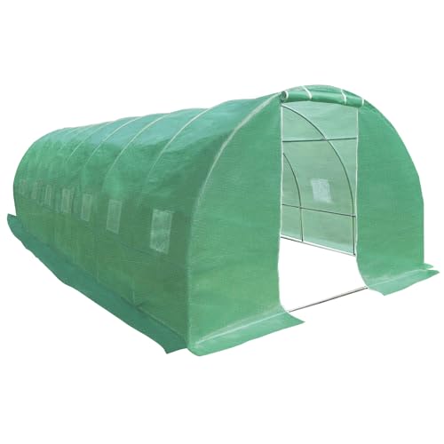 HATTORO Anzucht Gewächshaus Garten Foliengewächshaus Folientunnel Gewächshaus Stahlfundament Gitternetzfolie PE-Gewebe 170g/m² 16 Fenster Rolltür 8x3x2m foliengewächshaus winterfest von HATTORO