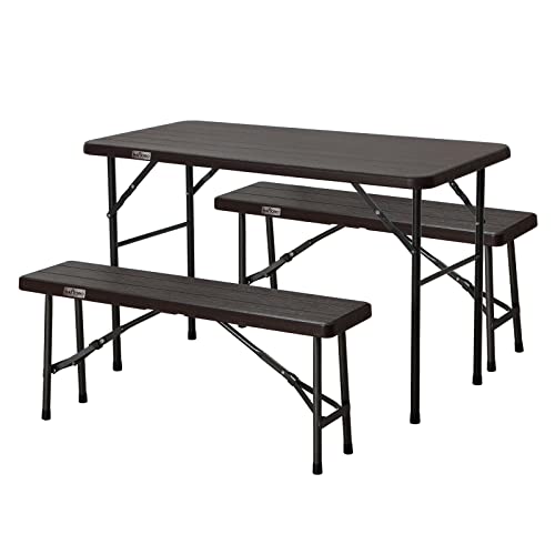 HATTORO Bierzeltgarnitur 3tlg. Buffettisch mit Bänken Holzoptik Klappbar Braun von HATTORO