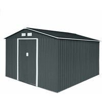 S300 Metall Gerätehaus mit Bodenrahmen xxl 277 × 319 × 192 cm (BxTxH) 12,5 m³ Satteldach Grau - Hattoro von HATTORO