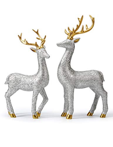 HAUCOZE 2pcs Hirsch Figuren Statue Modern Dekor Arts Tier Skulptur Geschenk Polyresin Silber 30cm von HAUCOZE