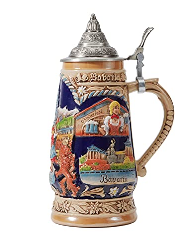 HAUCOZE Bierkrug mit Deckel Bierseidel Steinkrüge Deutschland Oktoberfest Beer Stein Mug München Geschenk für Vater Männer Geburtstag 1.0Liter von HAUCOZE