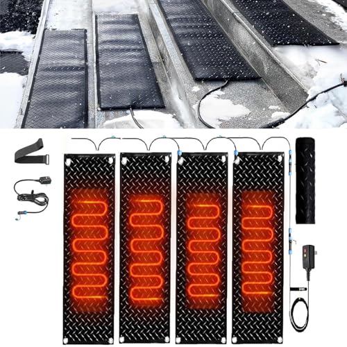 Schneeschmelzmatte - 2 Zoll/h Schmelzgeschwindigkeit, wasserdichte, rutschfeste Schneematte for den Außenbereich mit Netzkabel und Verbindungsleitung for den Winter(30x150cmx4Pcs) von HAUJGG