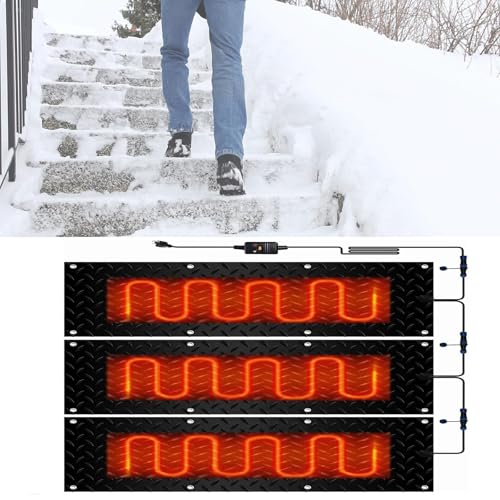 Schneeschmelzmatte – Gummimatte for Schmelzen von Schnee und Eis mit Netzkabel for Außentreppen, Türen, Gehwege und Einfahrten(30x120cmx3Pcs) von HAUJGG