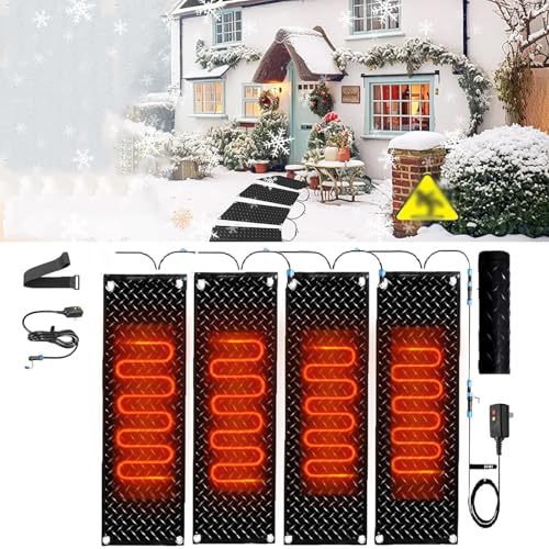 Schneeschmelzmatte for Außentreppen – Rutschfeste Schneeräummatte mit 2 Zoll/h Schmelzgeschwindigkeit, for Gehwege und Eingänge(30x60cmx4Pcs) von HAUJGG