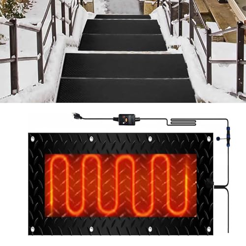Schneeschmelzmatte for Einfahrten und Treppen im Außenbereich – 40 x 60 cm, rutschfeste Gummiunterlage mit Netzkabel for den Winter(25.4x90cmx1Pcs) von HAUJGG