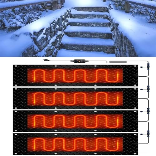 Schneeschmelzmatte – rutschfeste Wintermatte aus Gummi for den Außenbereich mit Netzkabel for sichere Stufen, Einfahrten und Türen(40x200cmx4Pcs) von HAUJGG