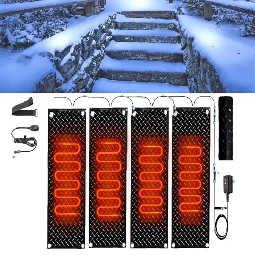 Schneeschmelzmatten for Außentreppen – rutschfeste Gummimatten zur Schneeräumung im Winter mit Netzkabel(30x90cmx4Pcs) von HAUJGG