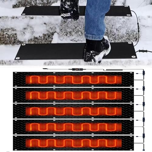 Schneeschmelzmatten for den Außenbereich – Elektrische Schneeschmelzmatten zur Schneeräumung im Winter, for Treppen, Garagen und Gehwege(25.4x90cmx5Pcs) von HAUJGG