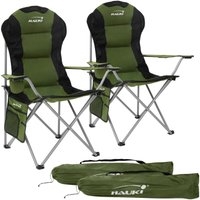 Hauki Campingstuhl 2er Set faltbar, Khaki, Angelstuhl gepolstert mit Getränkehalter, Tragetasche, Gartenstuhl klappbar, bis 150kg, Übergroßer von HAUKI