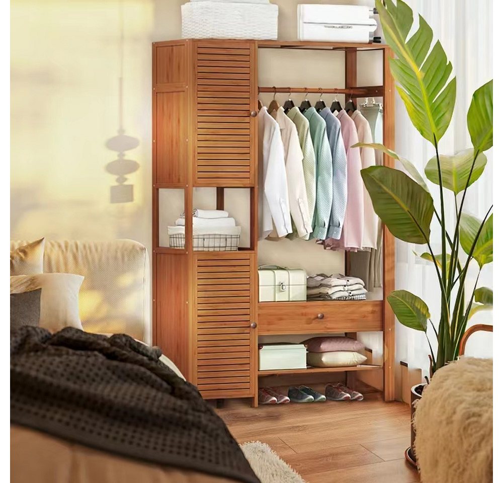 WAOHO Kleiderschrank kleiderschrank Garderobenständer Bambus, mit Schrank und Schublade von WAOHO