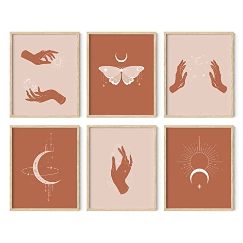 HAUS AND HUES AstrologiePoster und himmlische Dekoration – Set mit 6 Stück Sonne und Mond Kunst spirituelle BohoDrucke | Sonnenwand bei Postern spirituelle Wandkunst Astrologie Boho Kunstdruck von HAUS AND HUES