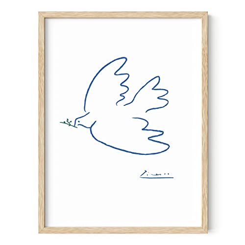 HAUS AND HUES Friedenstaube Kunstdruck Picasso Wandkunst Pablo Picasso Linienzeichnungen Drucke Pablo Picasso Kunstwerk Picasso Poster Kunstdrucke und Poster Moderne Picasso-Taube gerahmt Beige – 30,5 von HAUS AND HUES