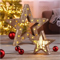 2er Set Dekorative Holzsterne mit led Lichtern von HAUSHALT