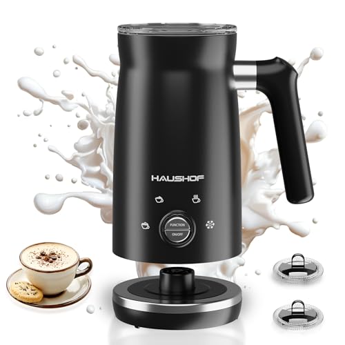 HAUSHOF Elektrischer Milchaufschäumer, 4 in 1 Elektrischer Milchdampfgarer, Automatische Milchschäumer, Doppelschalter, für Heißer und Kalter Milchschaum, Schwarz von HAUSHOF