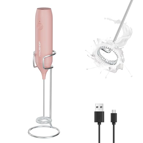 HAUSHOF Milchaufschäumer Stab, Wiederaufladbarer Hand-Milchschäumer, mit Schneebesen aus Edelstahl, mit Ständer, mit USB-Ladekabel, Einfache Handhabung für Kaffee, Cappuccino, Latte, Rosa HAUSHOF Milchaufschäumer Stab, Wiederaufladbarer Hand-Milchschäumer, mit Schneebesen aus Edelstahl, mit Ständer, mit USB-Ladekabel, Einfache Handhabung für Kaffee, Cappuccino, Latte, Rosa von HAUSHOF