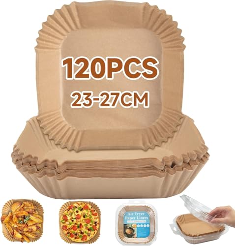 120 Stück Papier Luftfritteuse quadratisch 23 cm, Papier für Luftfritteuse 6-8 l, Einweg-Air-Fryer-Papier, Antihaftbeschichtung für Backofen, Fritteuse, Luft, Mikrowelle von HAUSPROFI