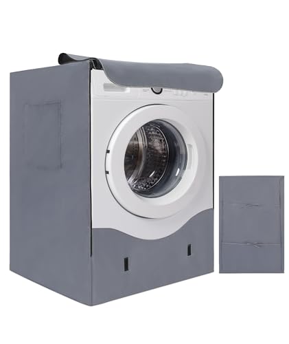 HAUPROFI Frontlader Waschmaschine Abdeckung Wasserdichter Sonnenschutz Waschmaschinengehäuse Staubdicht Deckel mit Reißverschluss Waschmaschinenbezug mit Seitentaschen Silber 420D Oxford-Gewebe von HAUSPROFI