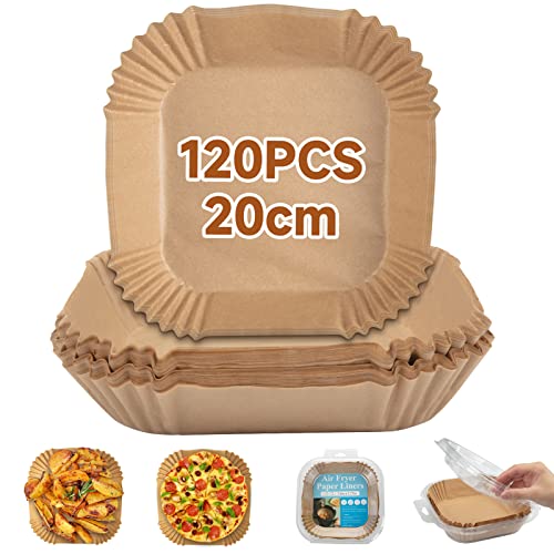 HAUSPROFI 120 Stück Backpapier für Heißluftfritteuse, Airfryer Backpapier, 20cm(7,9in) Air Fryer Paper Quadrat Backpapier Antihaft Einweg wasserfest ölfest für Bratpfanne, Ofen Mikrowelle von HAUSPROFI