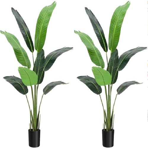 HAUSPROFI 2 Stück Kunstpflanzen Groß Pflanze, Simulation, 120cm Lebensechte künstliche Canna-Blatt-Landschafts Pflanzen für Wohnzimmer, Terrasse, Büro drinnen und draußen von HAUSPROFI