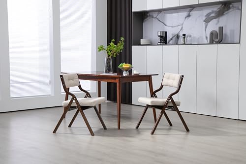 HAUSPROFI 2er Pack Klappstuhl Gepolstert, Tragbarer Holzklappstuhl, Faltbar, Fertig Montiert, Klappstühle für Gäste, Küche, Büro, Hochzeit und Party (Weiß + Braun) von HAUSPROFI