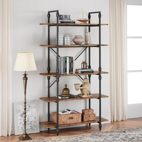 HAUSPROFI Bücherregal - Bücherregal Holz mit 5 Offenes Ebenen - Bücherregal Schmal mit Römischer Säule Wohnzimmerregal Industrie-Design, Buchregal Standregal für Wohnzimmer, Schlafzimmer, Büro von HAUSPROFI