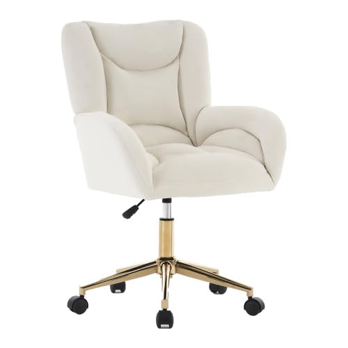 HAUSPROFI Bürostuhl Samt mit Rollen, Drehstuhl höhenverstellbar Schreibtischstuhl Dicker Rückenlehne Homeoffice Stuhl komfortabler für Arbeitszimmer, Schlafzimmer - Ivory von HAUSPROFI
