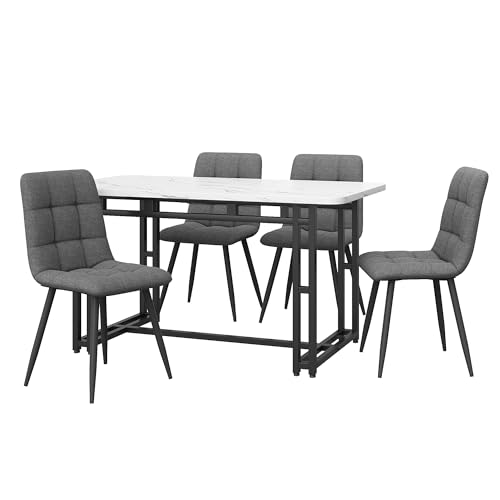 HAUSPROFI Esstisch Set mit 4 Stühlen, 70x120x74cm Rechteckig Küche Esstisch Sitzgruppe, Modern Design Holzmöbel Esszimmergruppe für Küche Büro (Leinen, Dunkelgrau + Schwarz) von HAUSPROFI