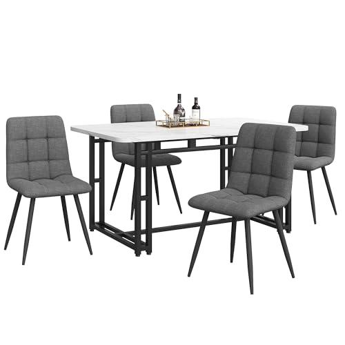 HAUSPROFI Esstisch Set mit 4 Stühlen, 80x140x74cm Rechteckig Küche Esstisch Sitzgruppe, Modern Design Holzmöbel Esszimmergruppe für Wohnzimmer Küche Büro (Leinen, Dunkelgrau + Schwarz) von HAUSPROFI