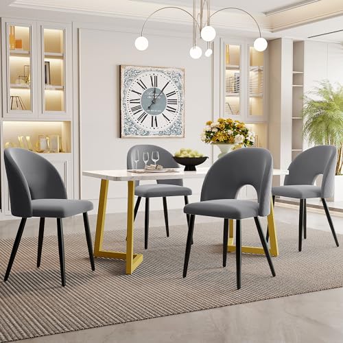 HAUSPROFI Esstisch mit 4 stühlen, 68x117x75cm Essgruppen, Esszimmertische Küchentisch mit Samt-Sitzpolsterstühle, Modern Esszimmermöbel Set(Grau Esszimmerstühle+Golden Tischbeine) von HAUSPROFI