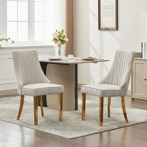 HAUSPROFI Esszimmerstühle 2er Set, Sessel Esszimmer mit Dickem Gepolsterter Sitz, Goldenen Edelstahlbeinen, für Küche, Wohnzimmer, Schlafzimmer (Weiß) von HAUSPROFI