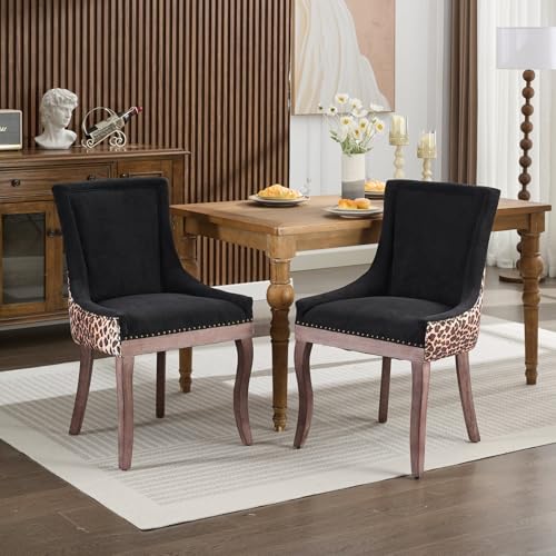 HAUSPROFI Esszimmerstühle 2er Set, Sessel Esszimmer mit Dickem Gepolsterter Sitz, Massivholz-Stuhlbeine, Bronzene Nagelköpfe für Küche, Wohnzimmer, Schlafzimmer (Schwarz) von HAUSPROFI