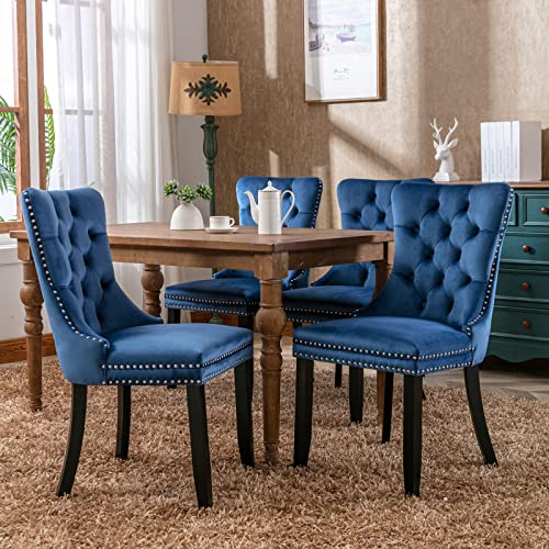 HAUSPROFI Esszimmerstühle 2er Set, Sessel Esszimmer mit Samtbezug, Holzbeinen, Nagelkopfverzierung für Küche, Wohnzimmer, Schlafzimmer (Blau) von HAUSPROFI