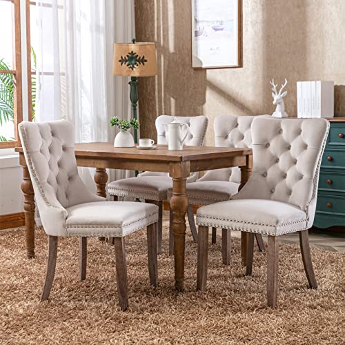 HAUSPROFI Esszimmerstühle 2er Set, Sessel Esszimmer mit Samtbezug, Holzbeinen, Nagelkopfverzierung für Küche, Wohnzimmer, Schlafzimmer (Weiß) von HAUSPROFI