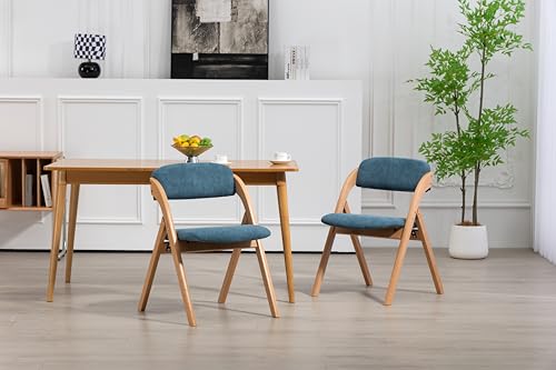 HAUSPROFI Klappstuhl Gepolstert, 2er Pack Holzklappstuhl, Tragbarer und Faltbar, Fertig Montiert, klappstühle für Gäste, Küche, Büro, Hochzeitsfeier, Picknick (Blau) von HAUSPROFI