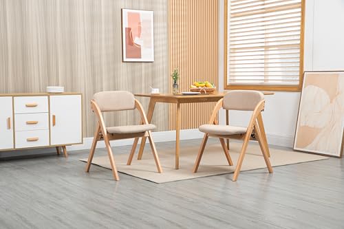 HAUSPROFI Klappstuhl Gepolstert, 2er Pack Holzklappstuhl, Tragbarer und Faltbar, Fertig Montiert, klappstühle für Gäste, Küche, Büro, Hochzeitsfeier, Picknick (Khaki) von HAUSPROFI
