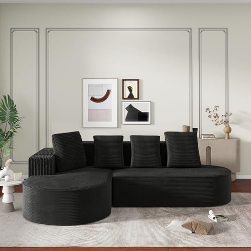 HAUSPROFI Modulares L-Form Sofa 3-Sitzer in Schwarz | Ohne Montage | Extra Tiefe Sitzfläche & Cloud-Komfort | Cordstoff | Minimalistisches Design (Schwarz) von HAUSPROFI