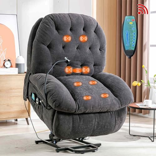 HAUSPROFI Relaxsessel mit Massage Heizung, Massagesessel mit Aufstehhilfe, Liegestuhl Wohnzimmer mit Seitentaschen Handyhalter, Schlafsessel mit Bettfunktion Schlaffunktion, Fernsehsessel Grau von HAUSPROFI