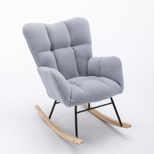 HAUSPROFI Schaukelstuhl Stillsessel Schaukelsessel mit Armlehnen Gepolsterter Schwingsessel Stillstuhl Sessel Relaxsessel für Wohnzimmer Schlafzimmer Babyzimmer, Bis 110 kg Belastbar - Grau von HAUSPROFI