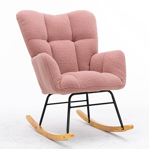 HAUSPROFI Schaukelstuhl Stillsessel Schaukelsessel mit Armlehnen Gepolsterter Schwingsessel Stillstuhl Sessel Relaxsessel für Wohnzimmer Schlafzimmer Babyzimmer, Bis 110 kg Belastbar - Rosa von HAUSPROFI