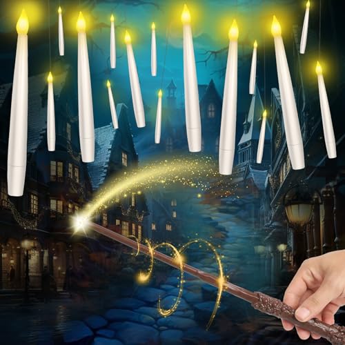 HAUSPROFI Schwebende Kerzen 12 Stück, Fliegende LED Kerzen mit Zauberstab Fernbedienung, Floating Candles für Halloween Weihnachten Party von HAUSPROFI