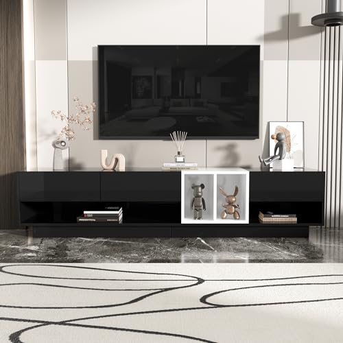 HAUSPROFI TV-Schrank, TV-Lowboard Panel für Wohnzimmer, Hochglanz-Schwarz-Weiß-Kombination, Schubladen, Fächer und mehrere Stauräume, Fernsehschrank Holzmöbel von HAUSPROFI