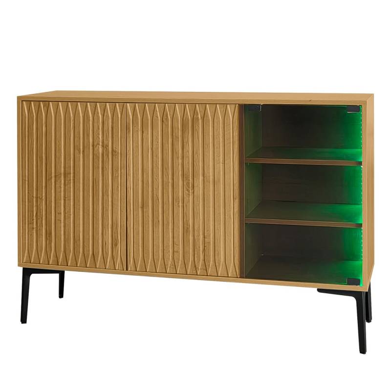 HAUSS SPLOE Badkommode Sideboard Vitrinenschrank Holzschrank mit Lichtleiste, Glastüren von HAUSS SPLOE