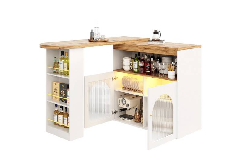 HAUSS SPOLE Bartisch 138-193 x 39 x 105cm Moderner ausziehbarer Bartisch (1-St., Ausziehbarer Esstisch mit Stauraum für Esszimmer), Mit 1m langem LED Lichtstreifen, Weiß von HAUSS SPOLE