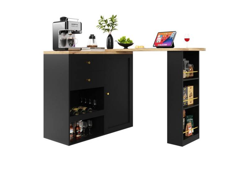 HAUSS SPOLE Bartisch 360° drehbare Essbar mit 2 Schubladen, Schrank, offener Stauraum (drehbar Sideboard, Esstisch, 2 Schubladen, 1 Tür und offene Fächer), 360° drehbare Essbar mit Schubladen und offener Stauraum von HAUSS SPOLE
