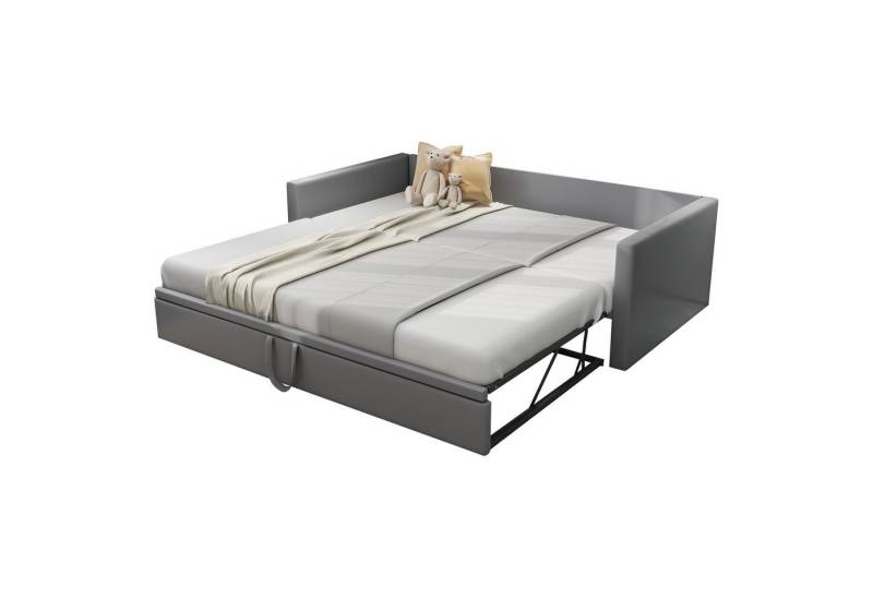 HAUSS SPLOE Bett 90/180x200 cm Ausziehbares Schlafsofa mit Lattenrosten, Samtstoff Grau (mit Lattenrosten, aus hautfreundlichem Samtstoff), Ohne Matratze von HAUSS SPLOE