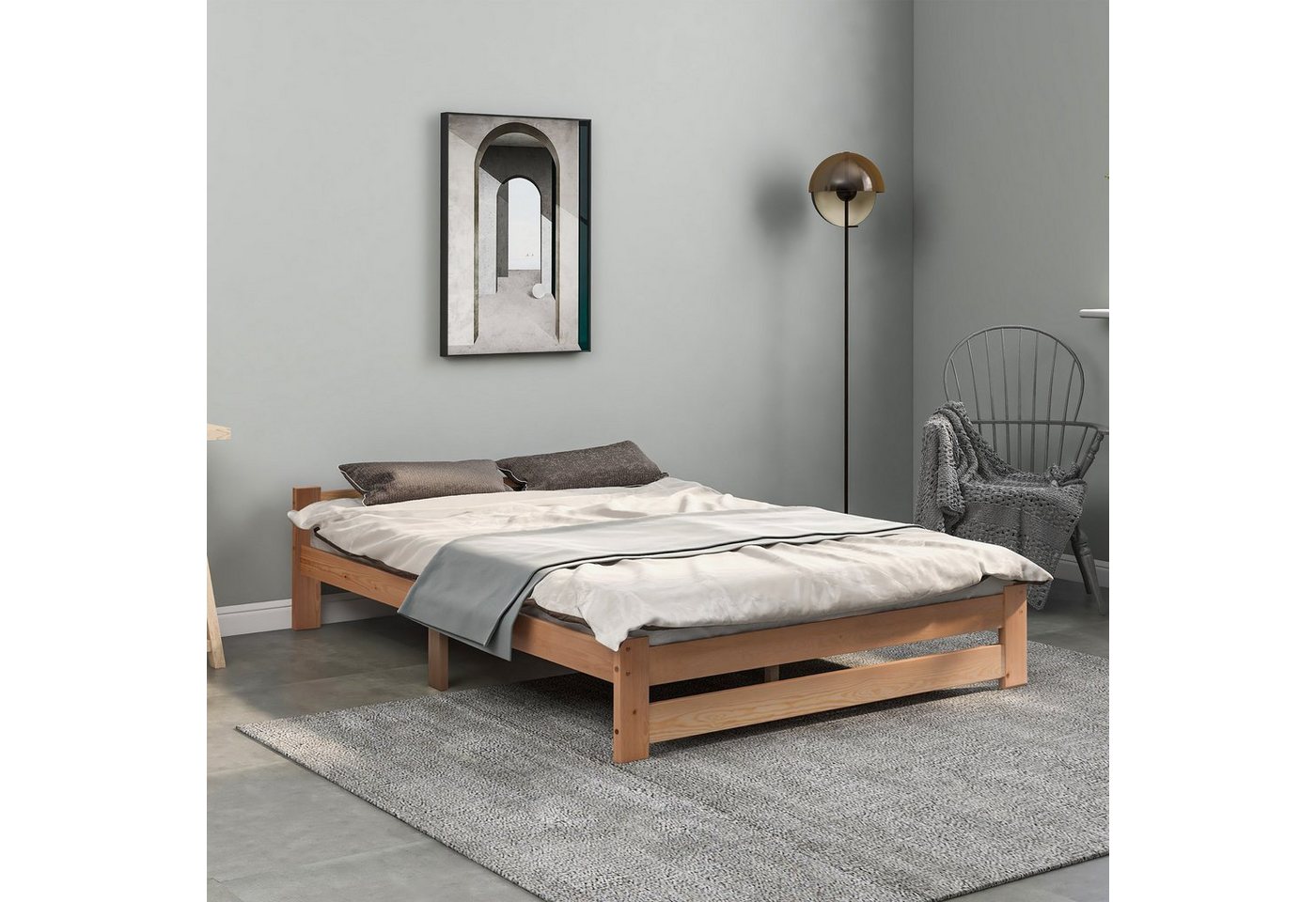 HAUSS SPLOE Bett Doppelbett Holzbett Bettrahmen Kinderbett Jugendbett (mit Kopfteil und Lattenrost), Ohne Matratze von HAUSS SPLOE