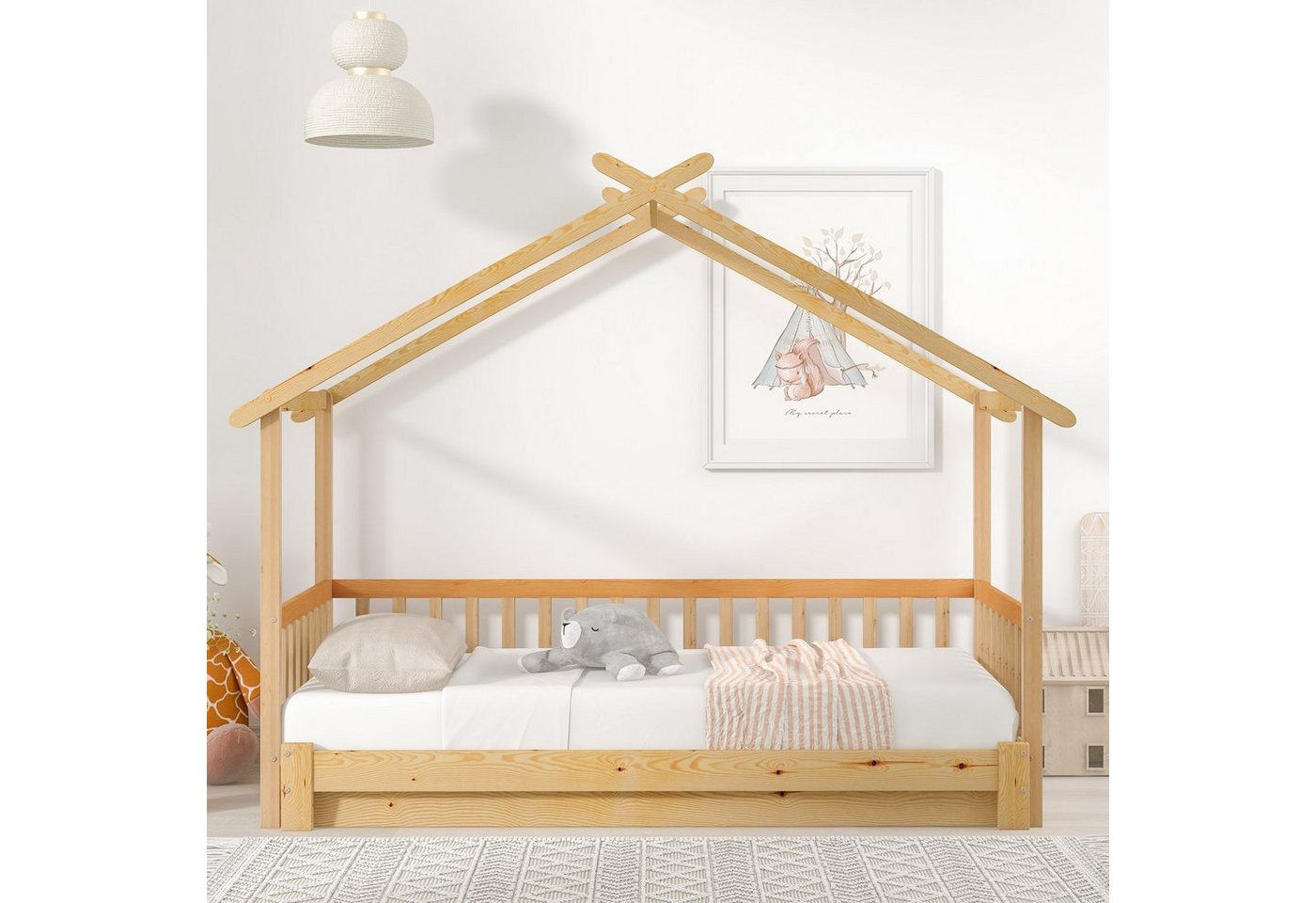 HAUSS SPLOE Bett Hausbett Kinderbett Bettrahmen Holzbett Erweiterbares Baumhausbett (Das Bett enthält keine Matratze), Ohne Matratze von HAUSS SPLOE
