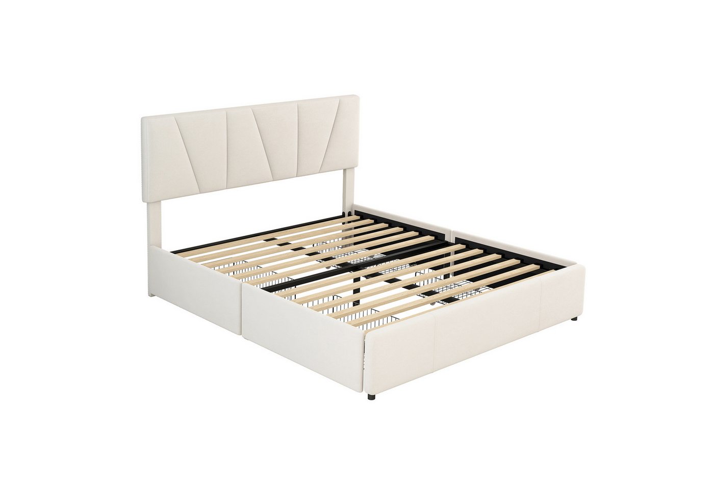 HAUSS SPOLE Bett Polsterbett Doppelbett Funktionsbett Bettrahmen mit Schubladen (mit vier Schubladen auf zwei Seiten,Verstellbares Kopfteil, 140*200cm), Ohne Matratze von HAUSS SPOLE