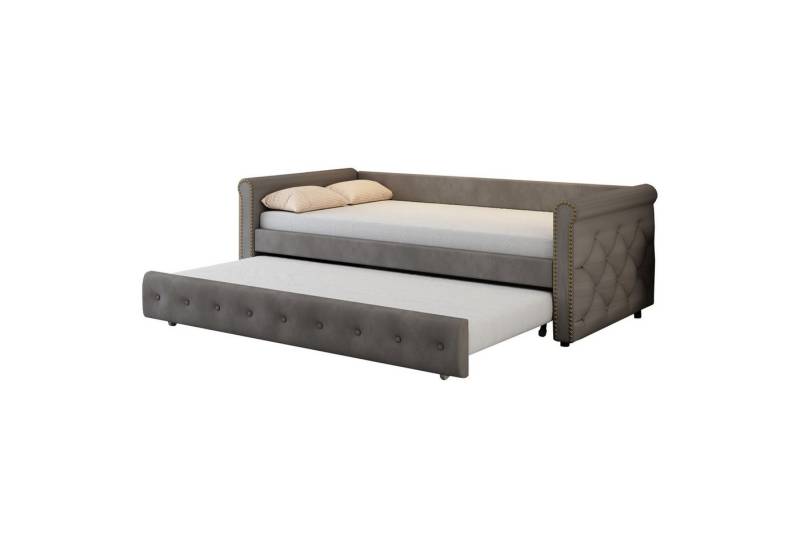HAUSS SPOLE Bett Tagesbett Polsterbett Kinderbett Schlafsofa (Ausziehbares Schlafsofa Grau Strapazierfähiger Leinenstoff, 90x200 cm), Ohne Matratze von HAUSS SPOLE